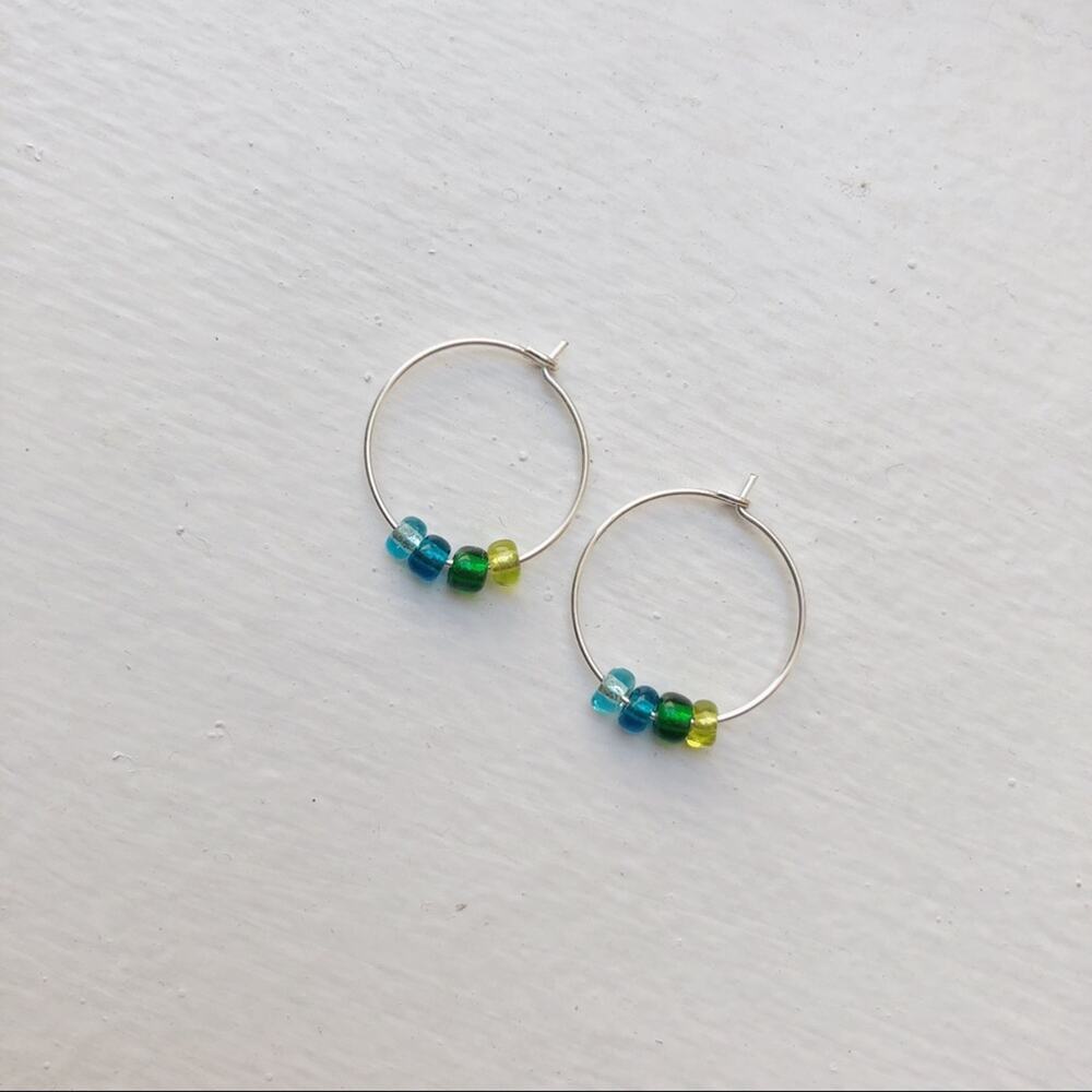 Idyllic handmade beaded silver hoop earrings 20mm